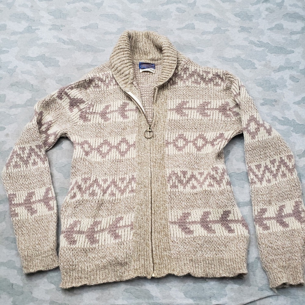 Vintage Pendleton Cardigan Sweater Mens Medium Tan Zip High Grade Western Wear